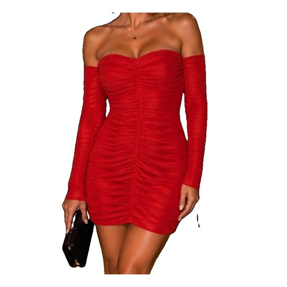 Zara NWT Burnt Red Ruched Bodycon Mini Dress S Sweetheart Chiffon Party